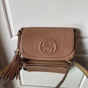 Gucci Tan Crossbody Bag with Iconic GG Logo